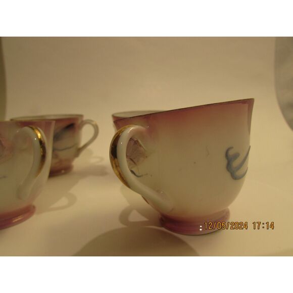 Dragon ware pink dragonware vintage set of 4 teacups moriage Japan - Picture 8 of 14